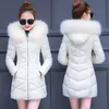 Jaquetas femininas Fdfklak moda coreana slim fina jaqueta de algodão all-match mid-length algodão mulheres top grande gola de pele casaco feminino inverno 231202
