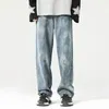 Męskie dżinsy elastyczne proste rube retro gwiazdka drukowana szerokie nogi długie spodnie dla mężczyzny 2023 Casual Denim Men Fashion