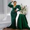 Vert émeraude Aso Ebi grande taille robes de soirée manches longues coloré strass sirène fête d'anniversaire robe de bal pour les filles noires deuxième réception soirée ST571