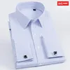 Camisas de vestido masculinas 2023 Abotoaduras francesas terno colarinho versão coreana magro camisa de manga comprida smoking festa casamento