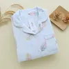 Mulheres sleepwear primavera outono mulheres pijama conjuntos pijama mujer pijama camadas duplas algodão crepe gaze manga longa casa terno loungewear