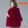 Kvinnorjackor Single Layer/Fleece Corduroy Jacket For Women Spring Autumn Winter Löst Fit medelålders Mödrar koreanska huva mångsidiga SHO