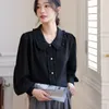 Women's Blouses Lace Doll Collar College Style Anti-Aging Long Sleeves Shirt Women Lantern Sleeve French Retro Top Cotton Blouse