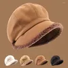 Visors Korean Lambswool Bucket Hats Winter Warm Thicken Fleece Beret Outdoor Cycling Ski Peaked Caps Solid Color Panama Cap Streetwear