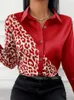 Damesblouses Luipaard Patchwork Casual overhemdblouse Dames Herfstmode Knopen Shirts met lange mouwen voor dames 2023 Witte print Kantoortop