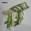 Party Decoration Est 50pcs/lot Green And Cream Ribbon Wands With Gold Bell For Wedding