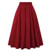 Skirts 2023 Solid Color Vintage Fashion High Waist For Women Black Red Yellow Green Summer Button Midi Skirt