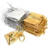 Sacchetti di organza in argento e oro da 100 pezzi con coulisse Sacchetti regalo per bomboniere per feste, orecchini di caramelle, gioielli246L