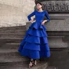 Party Dresses Royal Blue Full Sleeves High Neck Tiered Lace Ankle Length Evening Formal Grown 2023 Rode De Vesitodo