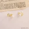 Stud New Pearl Women Small Earrings Two in One Earrings Gold Color Curved Metal Stud Earrings for Girls boucle oreille femme R231204