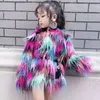 Jackor Children's Faux Fur Coat Baby Girls Fake Long Sleeved Thicken Warm Color Matching Kids Tops Outwear E513 231204