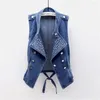 Vestes pour femmes Vintage court Denim gilets femme jean gilets sans manches gilet mince rivetage printemps automne