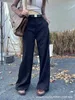 Women's Pants & Capris Designer Brand 2023 Autumn High Waist W/belt Letter Pocket Wide Leg Straight YJFI