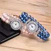 Wristwatches Pearl String Bracelet Quartz Watch Luxury Womens Watches Rhinestone Small Dial Dress For Women Girls Wristwatch Clock