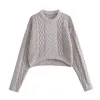 Kvinnors tröjor Kvinnor 2023 Fashion Chenille beskuren stickad tröja Vintage O Neck Långärmad all-Match Casual Female Pullovers Chic Tops