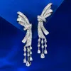 Bowknot Moissanite Diamond Dingle Earring 100% Real 925 Sterling Silver Wedding Drop Earrings For Women Brud Smyckespresent