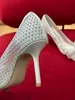 Lady designer pumps hoge hakken sandaal satijnen net strik Love 85 mm ivoorkleurige mesh pumps met kristallen Love met kristallen versierde pumps puntig zwart wit leer