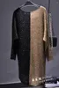 Женские свитера 2023, осень/зима, расшитые пайетками, межцветный свитер средней длины, свободный большой размер, яркая шелковая базовая юбка с золотой линией