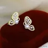 Stud Charming Pearl Butterfly Stud Earrings Fairy Crystal Temperamental Women's Unusual Earrings Double-layers Animal Ear Accesories R231204