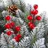 Decorative Flowers 10/1Pcs Christmas Red Berries Plastic Artificial Holly Branches DIY Xmas Tree Garland Gifts Year Party Decors