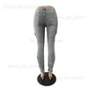 Jean femme poches empilées jean Cargo pantalon femmes bouton mouche mince plissé décontracté Denim pantalon T231204