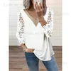 Dames T-shirt Autumn V-Neck Lace Office Lady Blouse Spring mode lange mouw holle chiffon shirt casual tops losse kleding blusas 25948 T231204