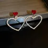 Charm 2023 Korean Fashion Jewelry Shining Rhinestone Hollow Heart Drop Earrings for Women Girls Vintage Red Crystal Earrings R231204