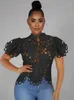 Women's Blouses Sexy Hollow Out Lace Women T Shirt 2024 Summer High Neck Short Sleeves Fashion Nightclub Tops Real Picture Tees