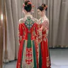 Ethnic Clothing 2023 Chinese Traditional Tang Suit Luxurious Floral Embroidery Beading Cheongsam Bride Wedding Dress Toast Set