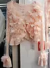 Maglieria da donna 2023 Autunno con scollo a V industria pesante strass fiore tridimensionale patchwork maglia cardigan maglione a maniche lunghe