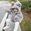 Ceketler Sevimli Ayı Peluş Bebek Erkek Erkek Erkek Erkek Erkek Boylar Sonbahar Kış Sıcak Sahte Kürk Matarları Kızlar İçin Kapüşonlu Snowsuit Çocuklar Ouertwear Giyim 0 6y 231204