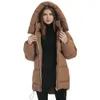 Jaqueta feminina puffer com capuz acolchoado jaqueta de comprimento médio acolchoado casaco de inverno quente 388