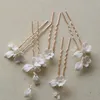 Headwear Hair Accessories Porcelain Flower Hair Pin Clip Gold Color Hairpin For Brides Women Girl Head Piece Headdress Wedding Accessories Bridal Jewelry 231204