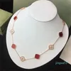 Collier de diamants Mode Classique Trèfle Collier Charme 18K Or Rose Argent Plaqué Agate Pendentif pour WomenGirl Valentine's