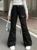 Kadın Kotları 2023 Y2K Moda Çoklu Cepleri Beyaz Bolggy Parlama Kargo Pantolon Kore Giyim Koreli Giyim Sıradan Lady Uzun Pantolon Pantalons