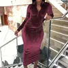 Casual jurken elegante vrouwen lange jurk mouw effen kleur partij slanke dames bodycon rits herfst winter midi vestidos gewaden