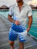 Survêtements pour hommes Summer V-Col Polo Polo Shirt à manches courtes Ensemble 3D Imprimer Mode Survêtement Casual Loose Beach Shorts Costume Hommes Vêtements