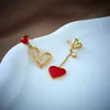 Charm DIEYURO 316L Stainless Steel Red Heart Zircon Drop Earrings For Women Fashion Girls Asymmetric Ear Jewelry Party Birthday Gifts 231204