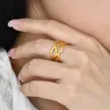 Jewelry Women's Fashion Stainless Steel Wave Ring Gold Hualan Xin Jewelrystar