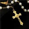 Collana con rosario a catena in oro bianco cattolico da 24 pezzi da 6 mm, per comunione, battesimo, religione234x