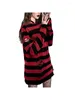 Pulls pour femmes Retro Mall Gothic Grunge Loose Sweater Dress Stripe Print Ripped O Neck Pulls à manches longues Dark Academia E-girl Jumpers