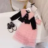 Ensembles de vêtements pour filles de style dame, chemise à manches longues à revers à volants pour enfants avec jupe à gâteau falbala en dentelle à plusieurs niveaux, 2 pièces, tenues de princesse pour enfants Z5765