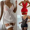 Sexy Set Ladies bielizna śpiąca kobiety Koronkowa sukienka koszuli nocnej Babydoll bieliznę Podwiązka Pasek Kostium nocny 231204