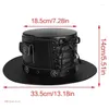 Basker steampunk topphatt för vuxna pu leathers trollkarl cap vintage viktoriansk cosplay kostym kvinnor män halloween fest