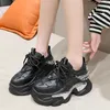 Height Increasing Shoes Spring Autumn Women Casual Leather Shoes Wedge 8CM Hidden Heel Chunky Sneakers Chain Platform Vulcanized White Shoes For Woman 231204