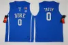 Erkekler Duke Blue Devils 0 Jayson Tatum College Jersey Üniversitesi Siyah Beyaz Basketbol Formaları Mükemmel Kalite Giyim NCAA