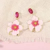 Dangle Earrings Korean Style Cute Enamel Flower Drop For Women Sweet Statement Wedding Crystal Earring Party Birthday Jewelry