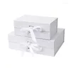 Подарочная упаковка Складная магнитная коробка-раскладушка с шелковым бантом для свадьбы, дня рождения, индивидуального логотипа, упаковки продукта белого цвета