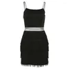 Casual Dresses Women's Tassel Sexig lågskuren Suspender ärmlös Midi Party Dress 2023 Summer Fashion