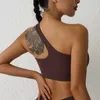 Tenue de yoga Couleur solide One épaule femme Fitness Sports Bra Top Athletic Terre Entraînement Soft Soft avec poitrine